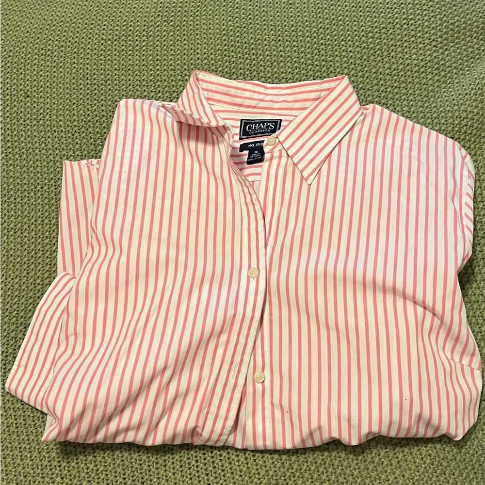 Chaps Pink and White Striped Button Down Shirt